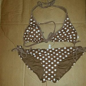 EUC American Eagle Brown & White Polka Dot Bikini